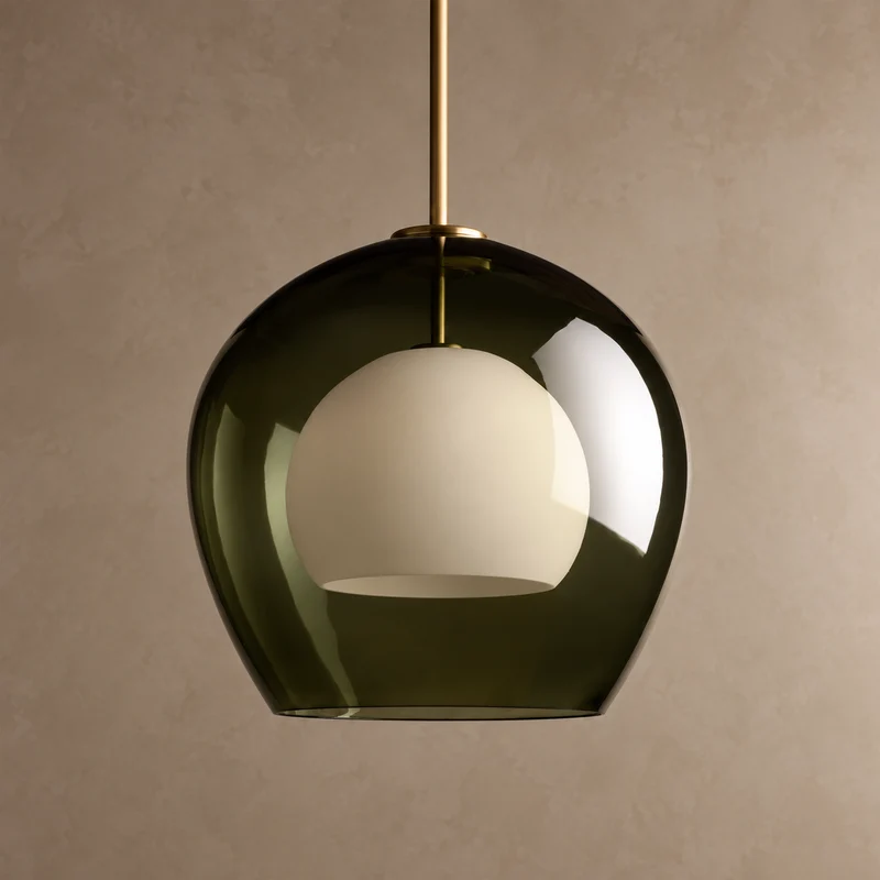 The Luna Pendant | Green Glass & Brass | CLND041