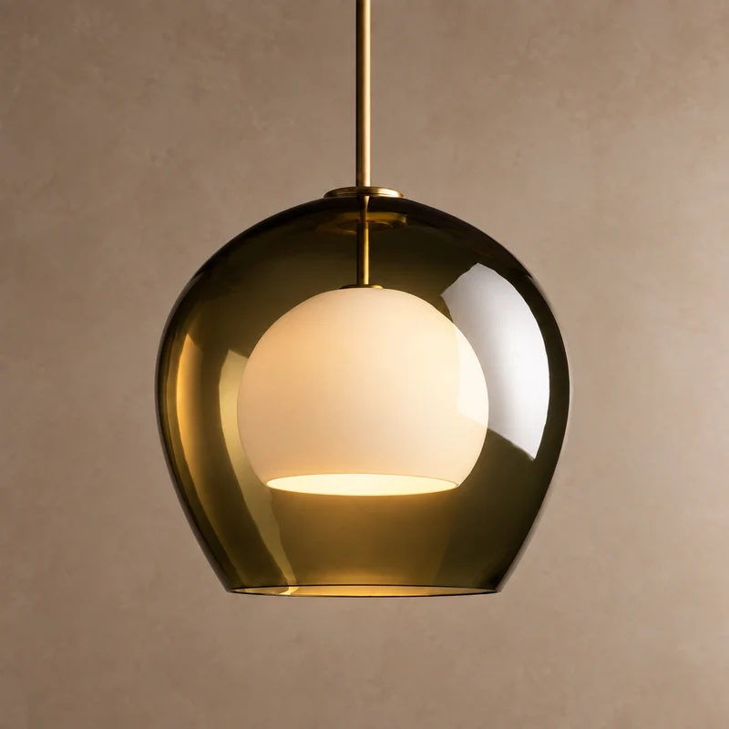 The Luna Pendant | Green Glass & Brass | CLND041
