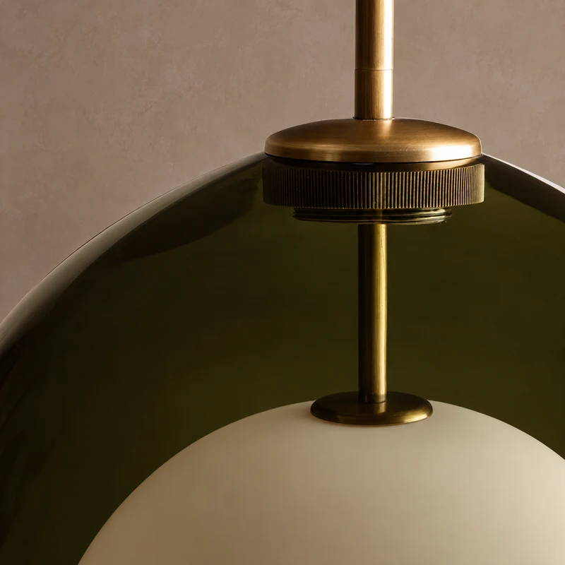 The Luna Pendant | Green Glass & Brass | CLND041