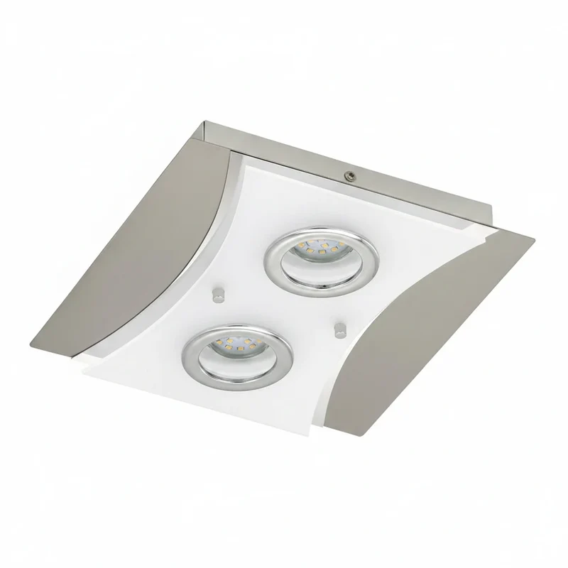 LED Deckenleuchte eckig flach RIPOSO 2-flammig nickel matt | Briloner