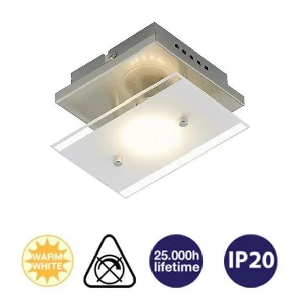 Kleine LED Wandlampe Deckenlampe aus Glas satiniert 12x15cm
