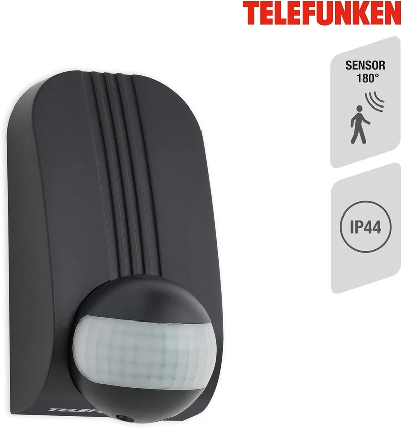 Bewegungsmelder für Eckmontage schwarz Reichweite 12m 180° IP44
