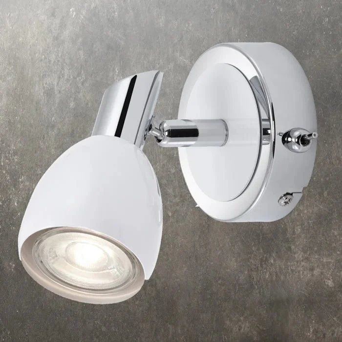 LED Wandstrahler COMBI mit Schalter – weiß / Chrom, schwenkbar, inkl. GU10 LED
