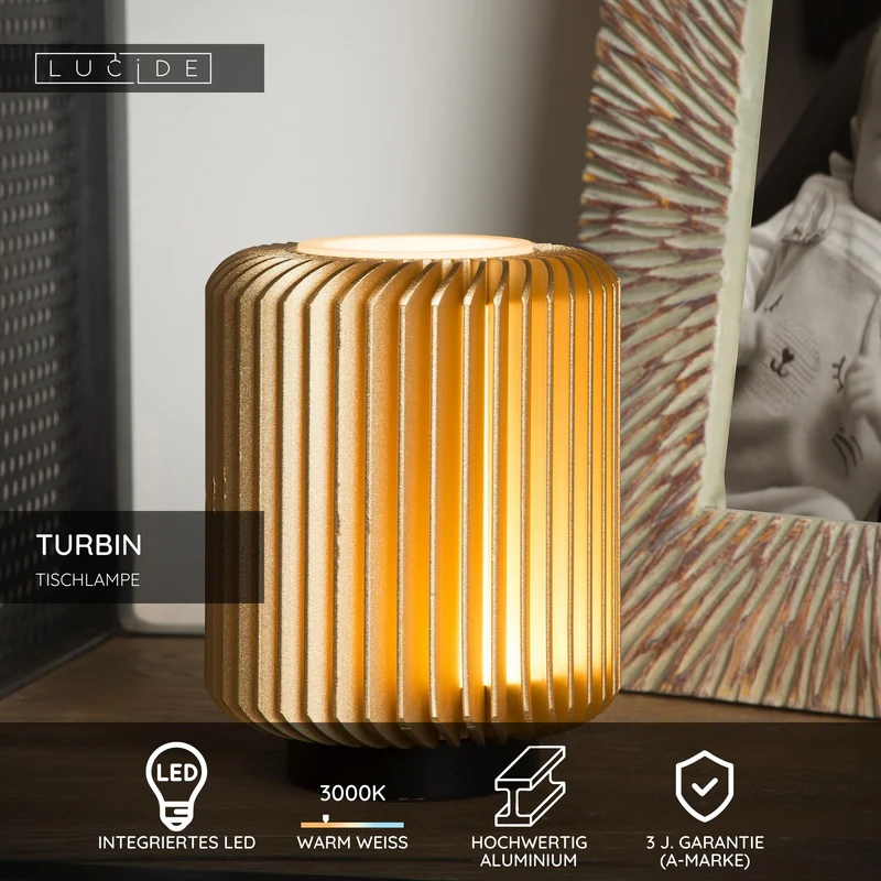 LED-Tischleuchte Turbin in Zylinderform aus Aluminium Warmweiß