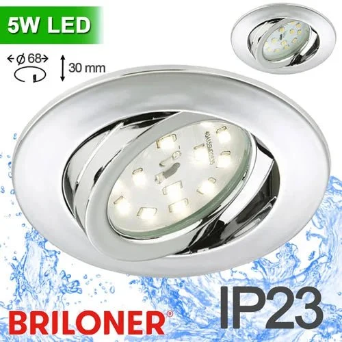 LED Einbaustrahler 68 mm – ultraflach 30 mm, schwenkbar, 5 W, Chrom, 230 V
