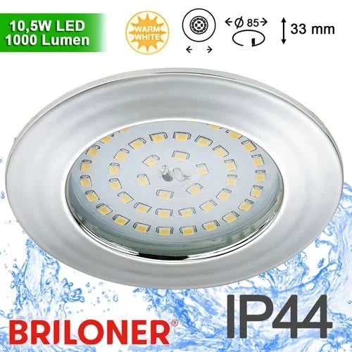 LED Einbauleuchte IP44 10,5 W warmweiß – Chrom, Ø 85 mm, 230 V