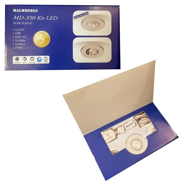 3er Set LED Einbaustrahler dimmbar schwenkbar silber matt IP44 – Malmbergs MD-350 Ultra Slim 68 mm