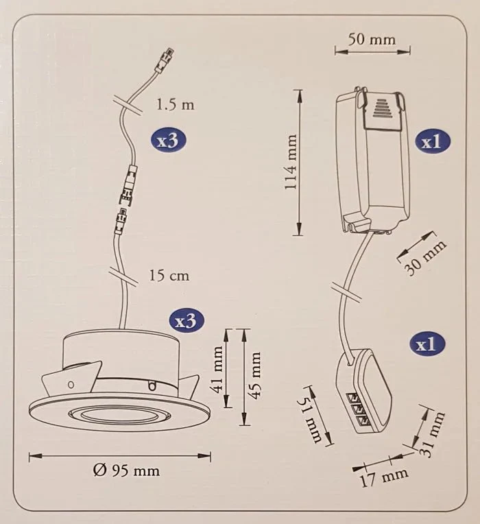 3er Set LED Einbaustrahler dimmbar schwenkbar silber matt IP44 – Malmbergs MD-350 Ultra Slim 68 mm