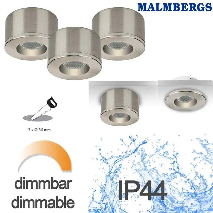 3er Set Mini LED Spots MD-29 – Einbau & Aufbau, dimmbar, IP44, nickel matt