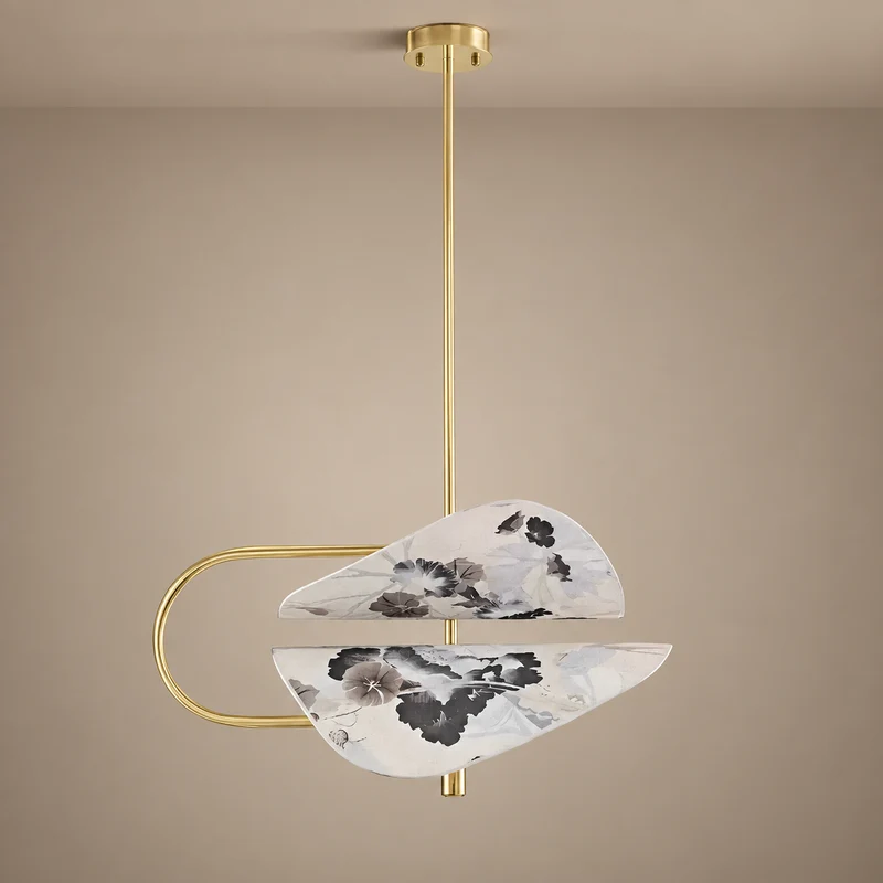 Floral Fabric & Brass Pendant | White | CLFTAKI550