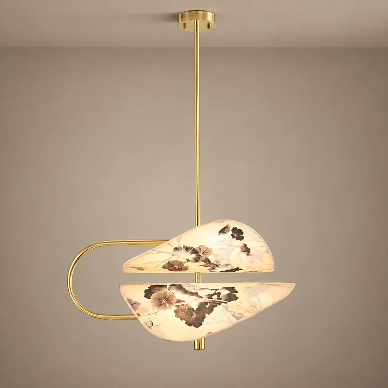 Floral Fabric & Brass Pendant | White | CLFTAKI550