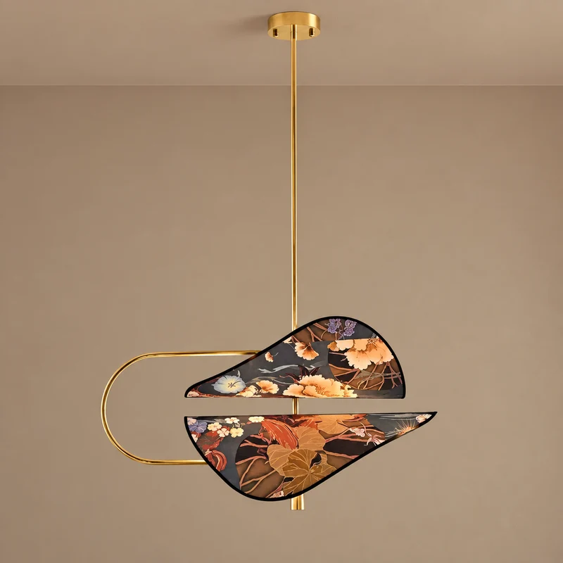 Floral Fabric & Brass Pendant | Blue | CLFTAKI551