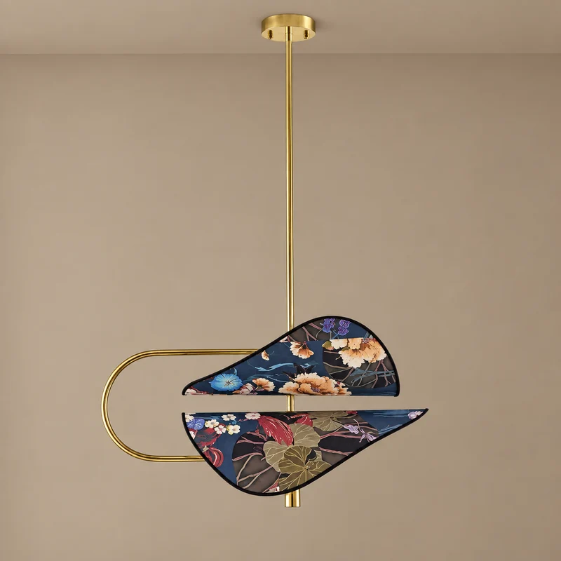 Floral Fabric & Brass Pendant | Blue | CLFTAKI551
