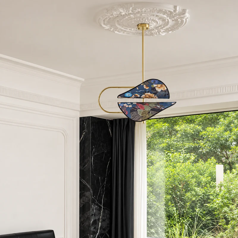 Floral Fabric & Brass Pendant | Blue | CLFTAKI551