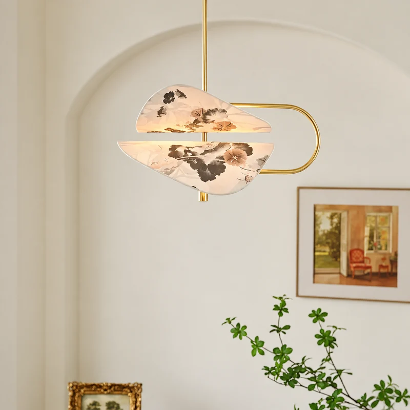 Floral Fabric & Brass Pendant | Blue | CLFTAKI551