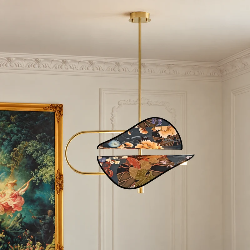 Floral Fabric & Brass Pendant | Blue | CLFTAKI551