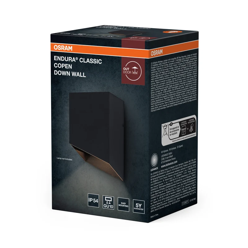 OSRAM Außenwandleuchte Außenwandleuchte, Dunkelgrau, GU10-Fassung, IP54, Aluminiumgehäuse, Glasabdeckung, 84 mm Länge, 135 mm Höhe, 73 mm Breite, 25. 000 h Lebensdauer