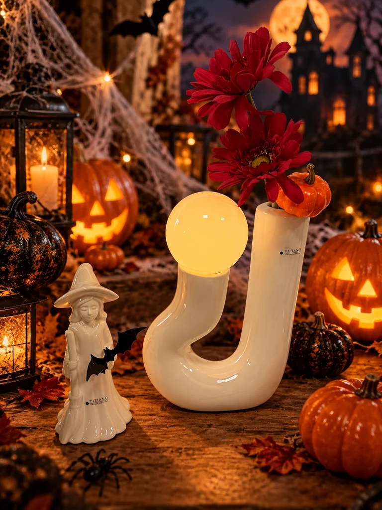 Dekoset Lampe Fiorello mit Hexe Franca creme