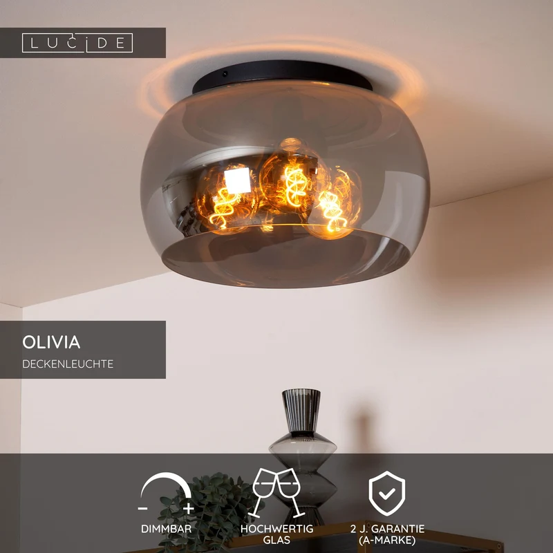 Deckenleuchte Olivia 3-flammig Rauchgrau Ø 40cm