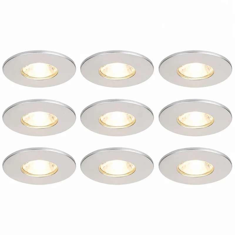 9er Set LED Einbaustrahler MD-881 – dimmbar, IP44, Ø 70 mm, warmweiß 2700 K, silber | Malmbergs