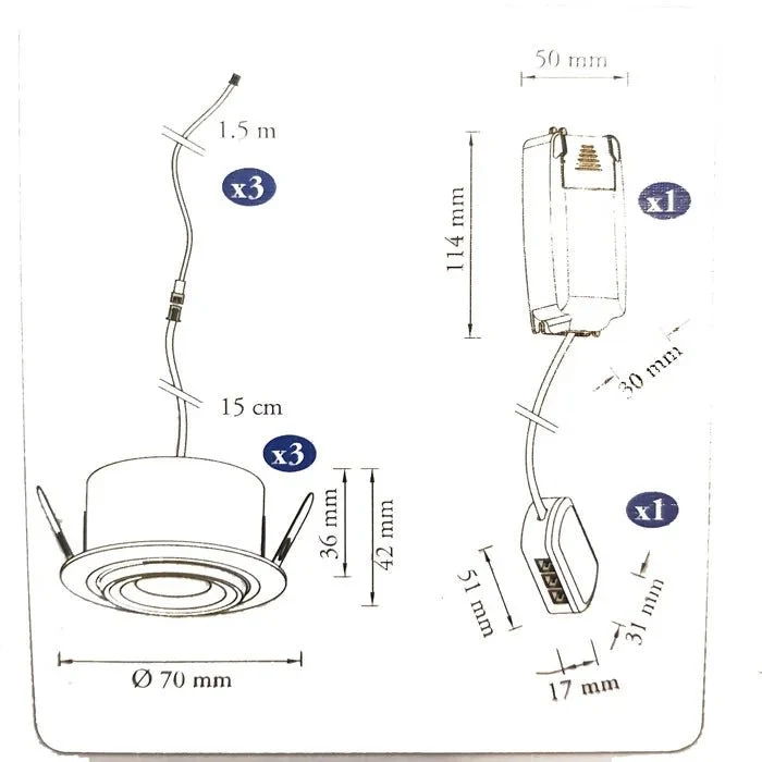 3er Set LED Einbaustrahler Weiß – dimmbar – schwenkbar – IP44 – ultra flach – Malmbergs MD-13