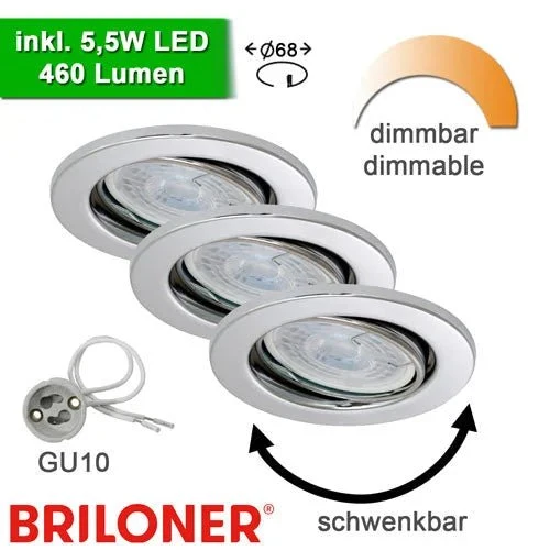 LED Einbaustrahler Set IP23 – dimmbar & schwenkbar, Chrom (3er Set, 230 V)