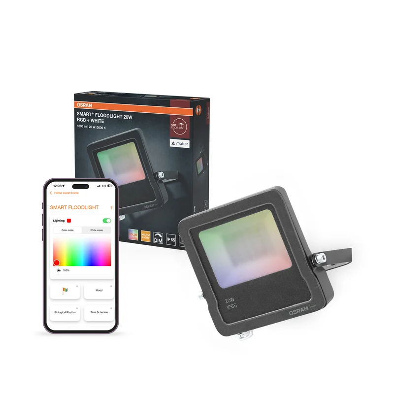 OSRAM SMART+ MATTER Floodlight LED-Fluter, 20W, 1800lm, RGBW 16 Mio. Farben, 3000K, WiFi, Matter, Alexa/Google, IP65