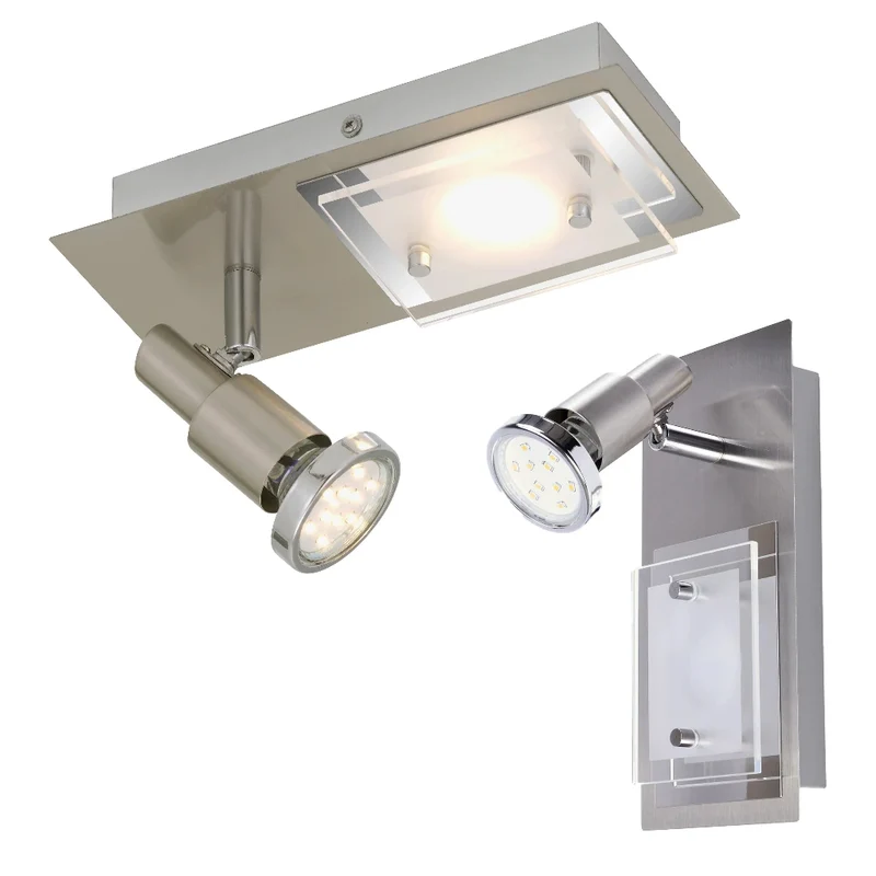 LED Wand- & Deckenleuchte COMBINATA 2-flammig – GU10 schwenkbar + LED-Modul, matt-nickel