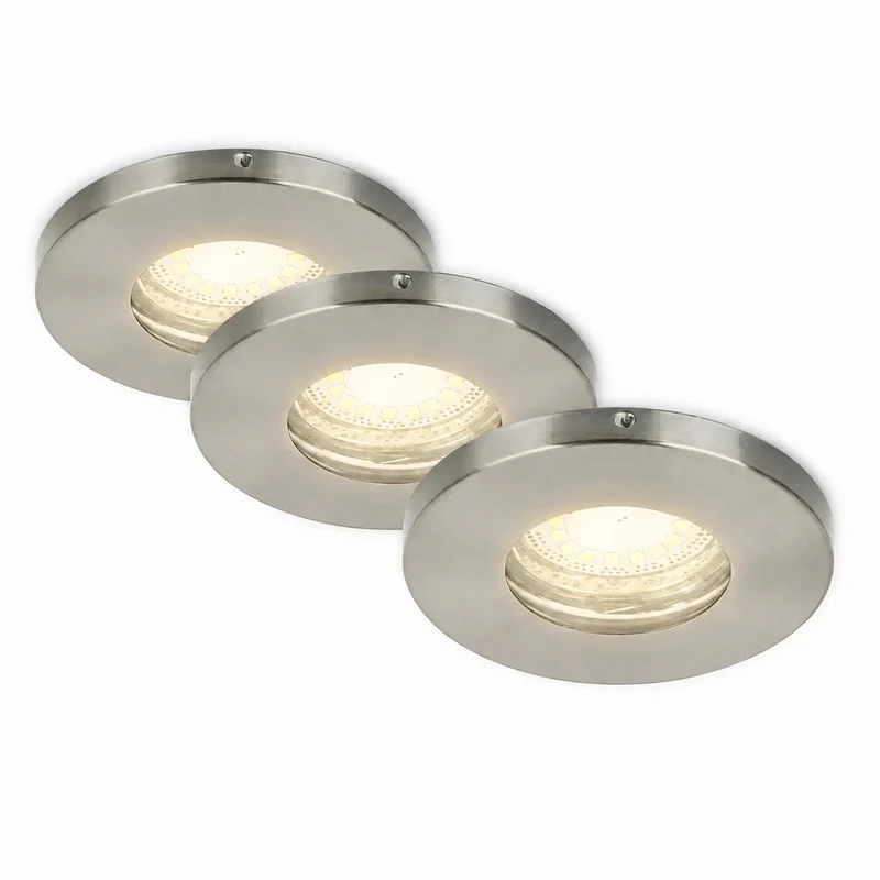 Briloner Prisma Einbaustrahler matt-Nickel – 3er Set, IP44, inkl. GU10 LED