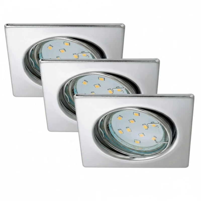 Briloner LED Einbauleuchte SQUARE chrom – 3er Set, GU10, schwenkbar