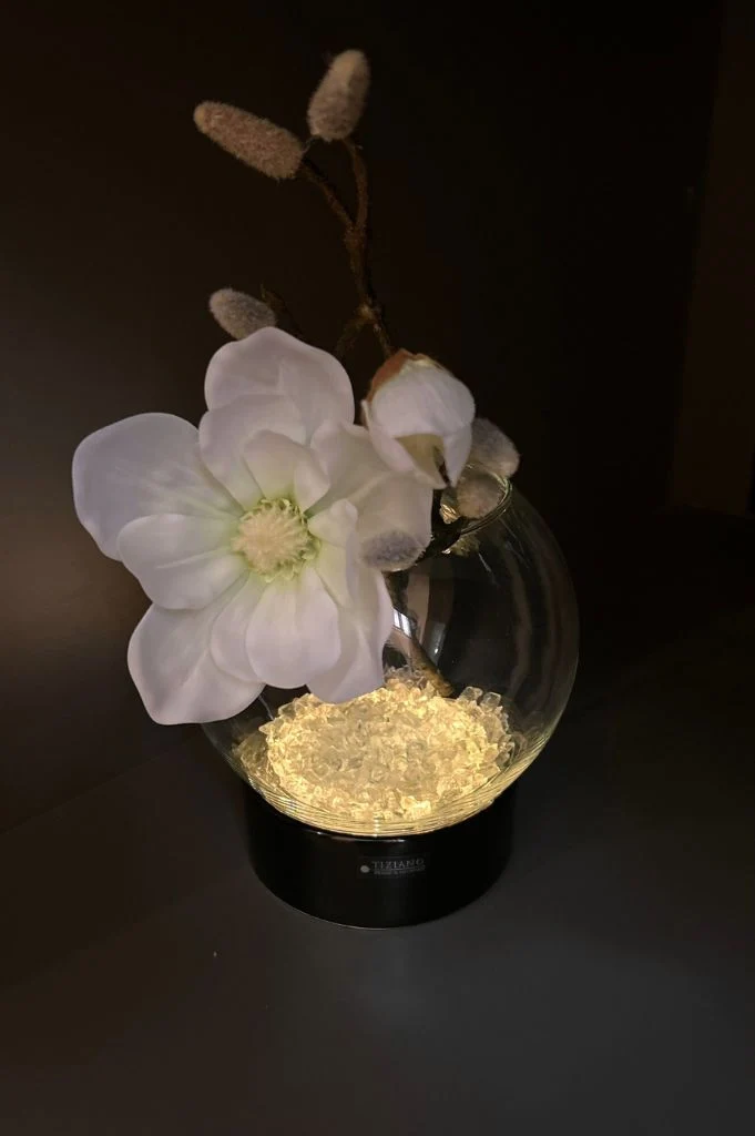 Dekoset LED Windlicht Ovaro schwarz mit Orchideendeko
