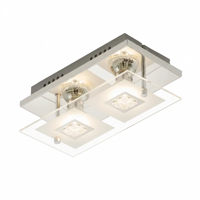 LED Wand- & Deckenleuchte TELL mit Glas Chrom glänzend 2flg rechteckig