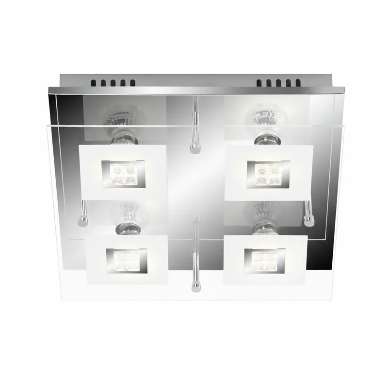 Eckige LED Deckenlampe Chrom mit Glas Glitzer inkl GU10 LED