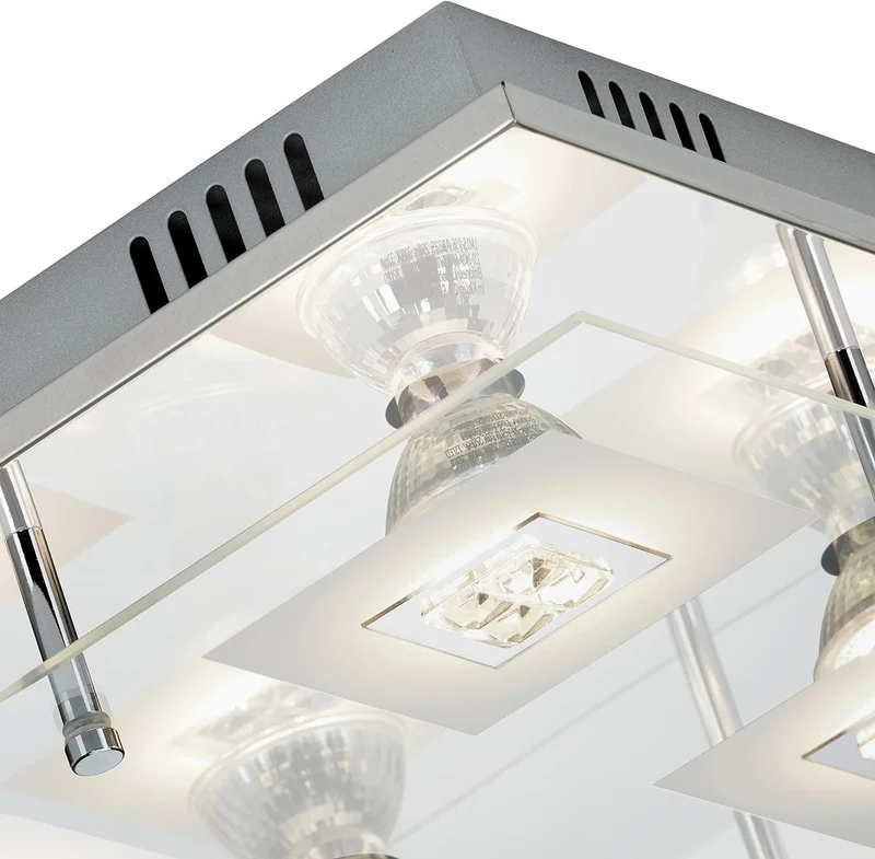 Eckige LED Deckenlampe Chrom mit Glas Glitzer inkl GU10 LED