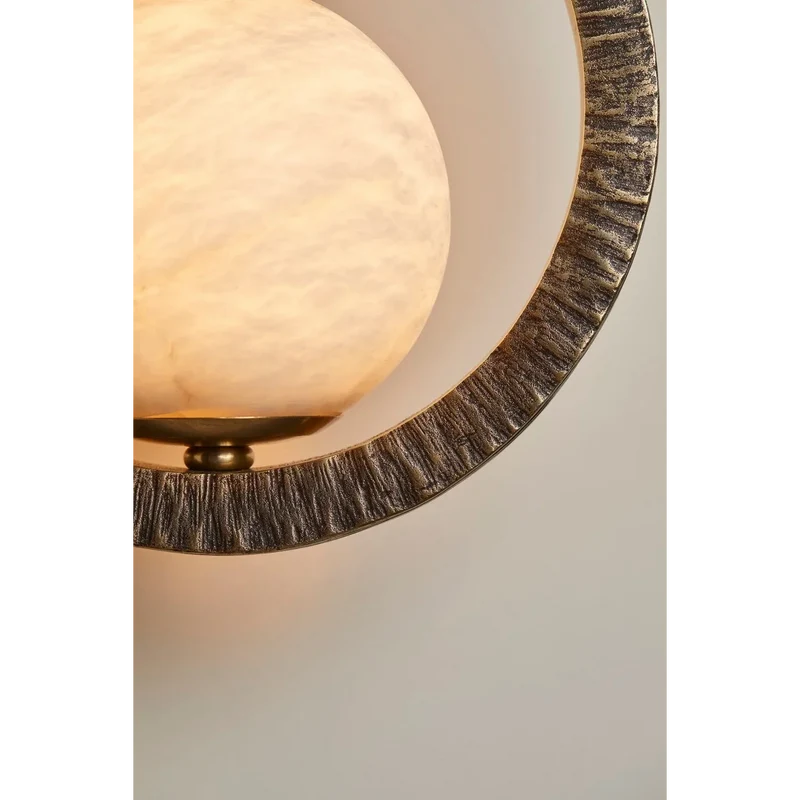 Alabaster Globe & Forged Iron Ring Wall Sconce | CLAFGSC099