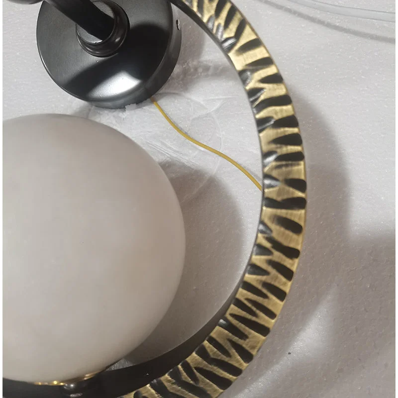 Alabaster Globe & Forged Iron Ring Wall Sconce | CLAFGSC099