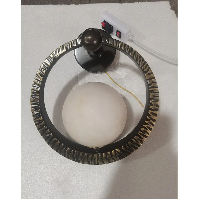 Alabaster Globe & Forged Iron Ring Wall Sconce | CLAFGSC099