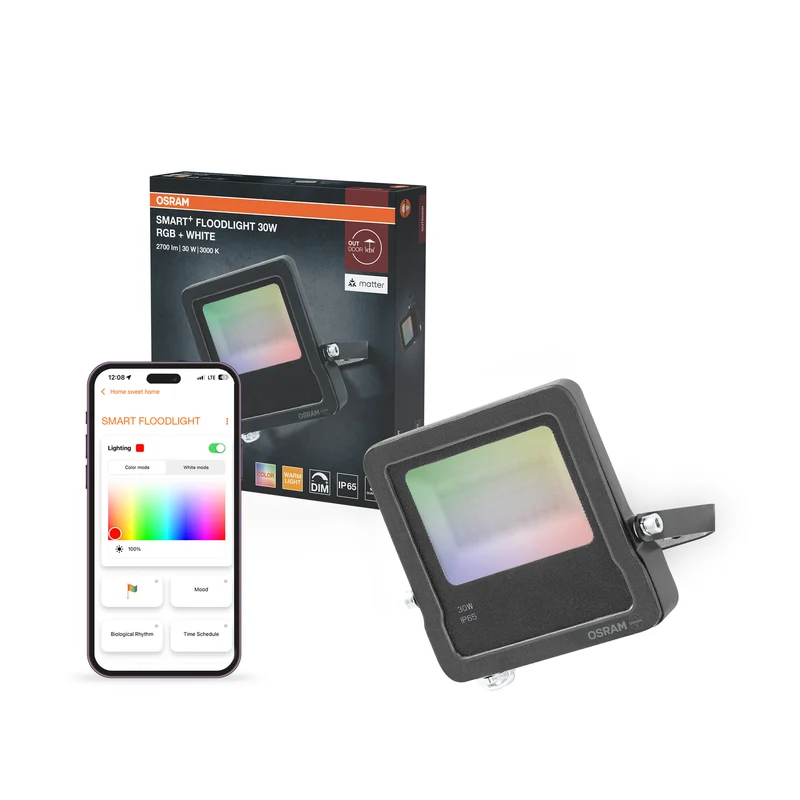 OSRAM SMART+ MATTER Floodlight LED-Fluter, 30W, 2700lm, RGBW 16 Mio. Farben, 3000K, WiFi, Matter, Alexa/Google, IP65