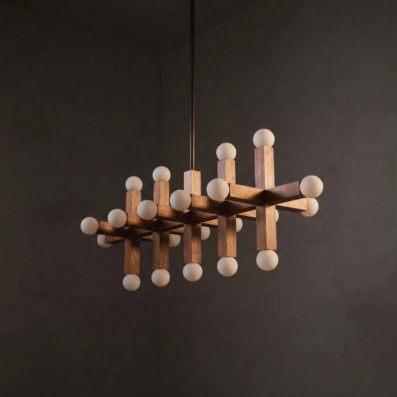 5-Link Walnut & Glass Chandelier | CLVGT0280