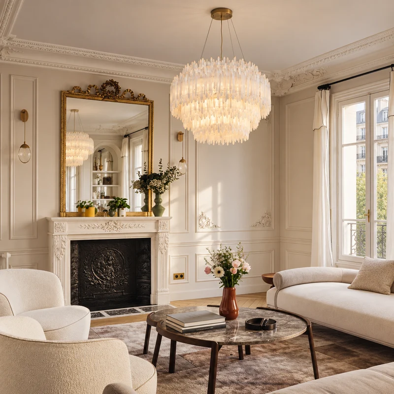 The Cortina Tiered Chandelier | Selenite & Brass | CLCRT
