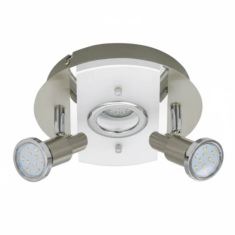 LED Deckenleuchte rund mit Strahlern RIPOSO 3flg nickel matt