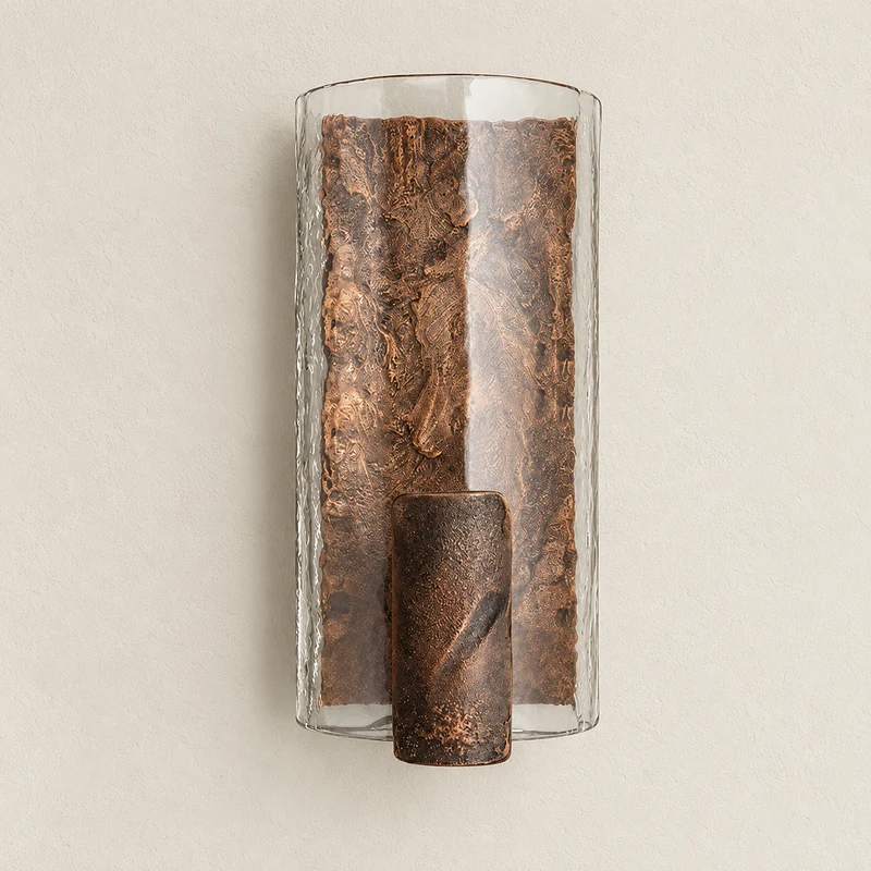 Textured Glass & Cast Steel Wall Sconce | CLDFT025S