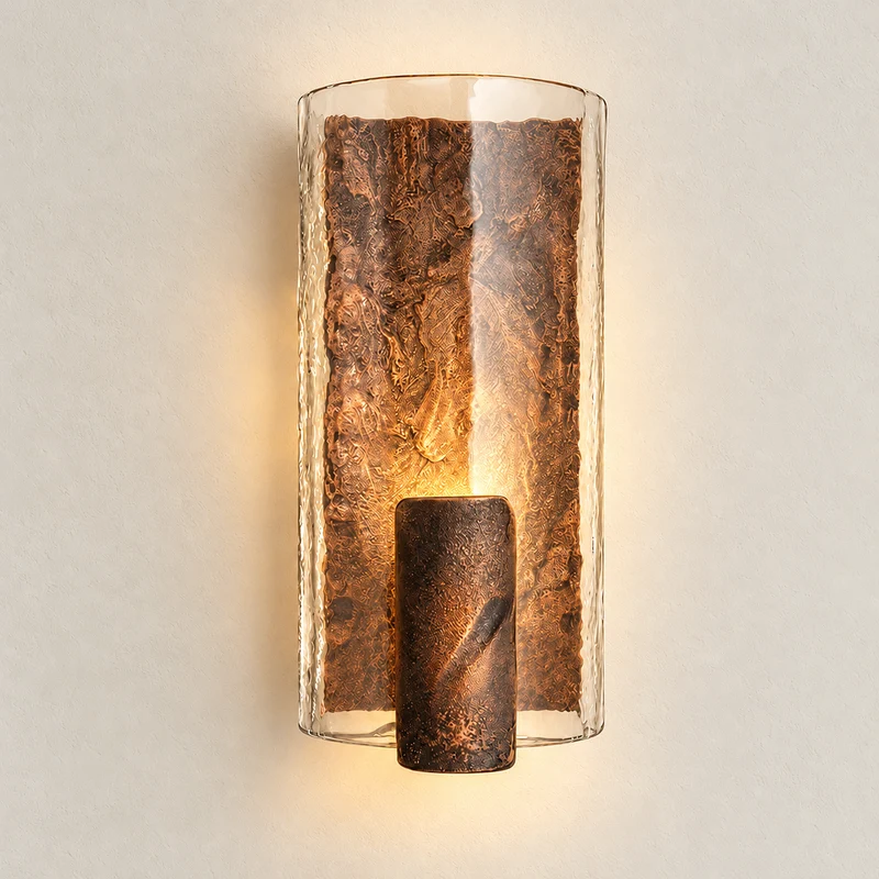 Textured Glass & Cast Steel Wall Sconce | CLDFT025S