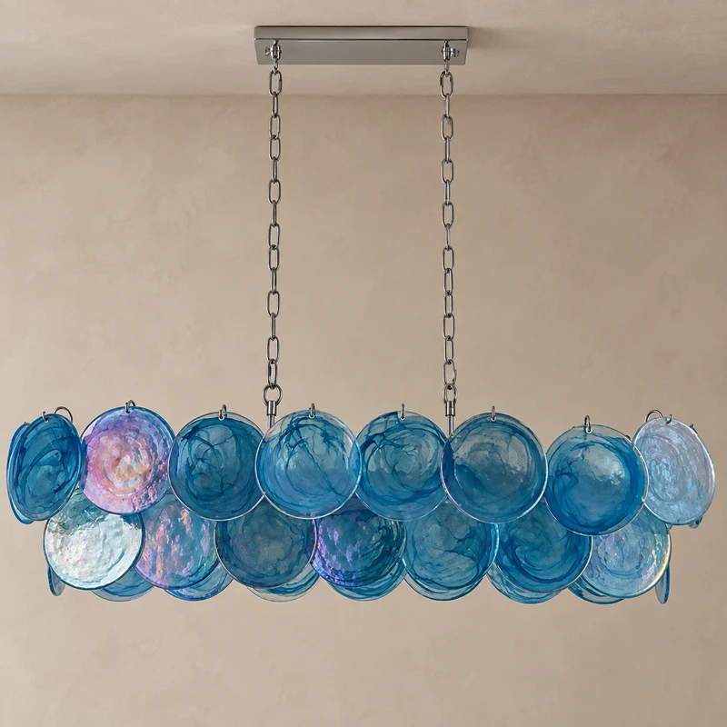 Iridescent Blue Glass Disc Chandelier | Stainless Steel | CLKJH025B