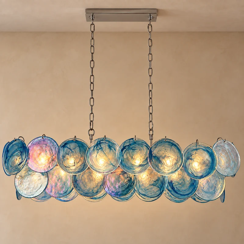 Iridescent Blue Glass Disc Chandelier | Stainless Steel | CLKJH025B
