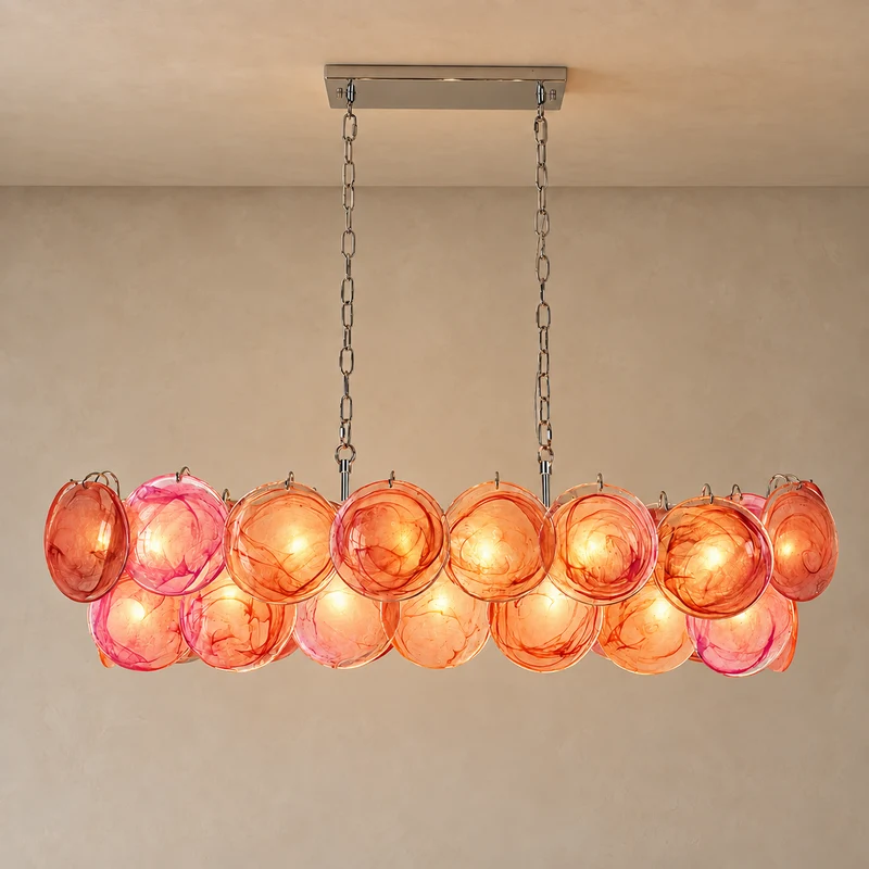 Iridescent Blue Glass Disc Chandelier | Stainless Steel | CLKJH025B