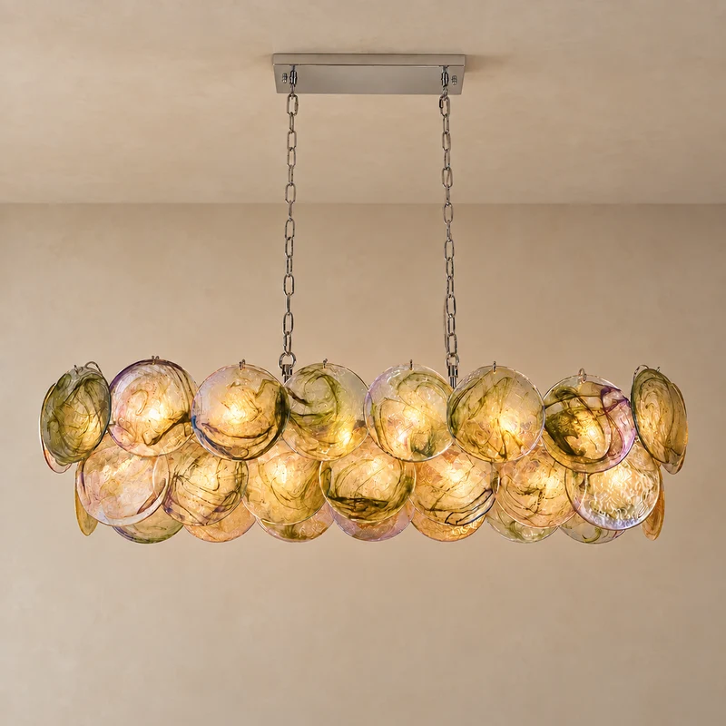 Iridescent Blue Glass Disc Chandelier | Stainless Steel | CLKJH025B