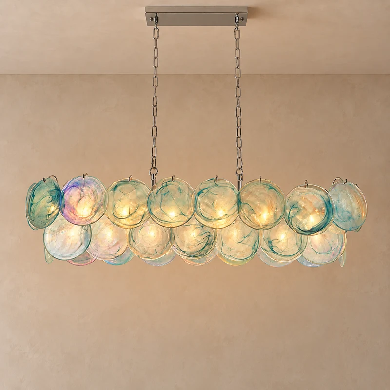 Iridescent Blue Glass Disc Chandelier | Stainless Steel | CLKJH025B