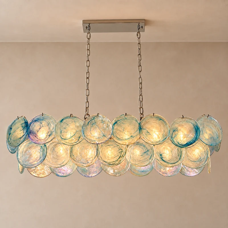 Iridescent Red Glass Disc Chandelier | Stainless Steel | CLKJH025R