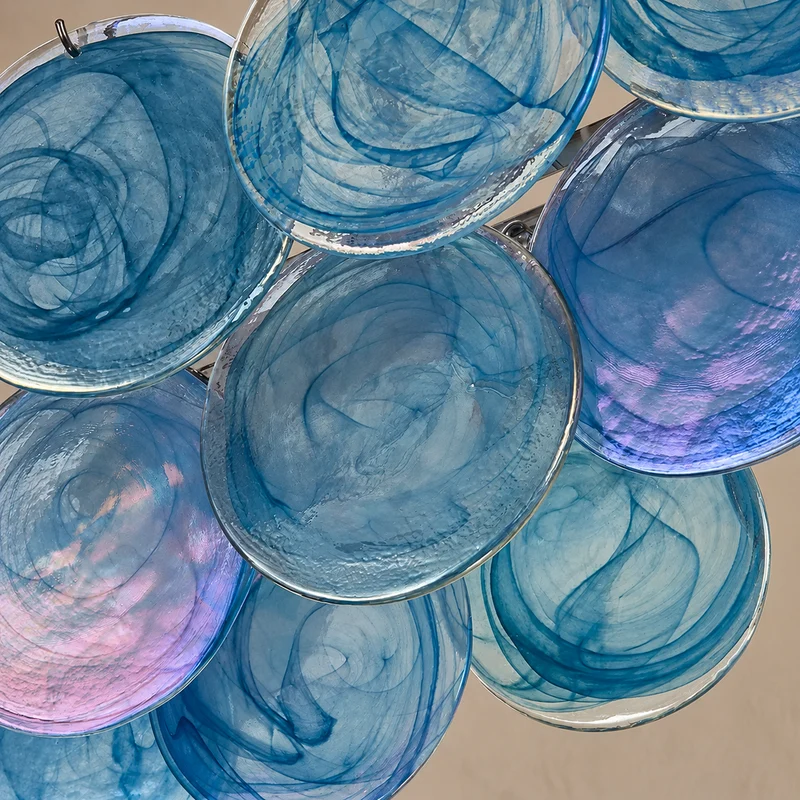 Iridescent Red Glass Disc Chandelier | Stainless Steel | CLKJH025R